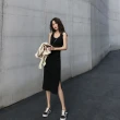 【D.studio】韓版開叉氣質顯瘦長版吊帶洋裝(連衣裙 連身裙 上衣 套裝 女裝 裙裝 短袖洋裝 S186)