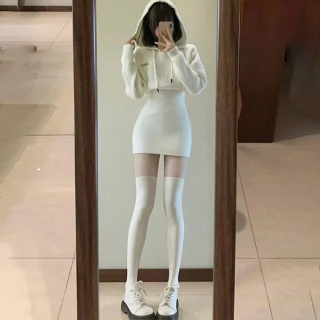 【D.studio】韓版氣質連帽設計感小眾針織連衣裙(連身裙套裝毛衣長袖上衣女裝衣服短裙針織上衣 S232)