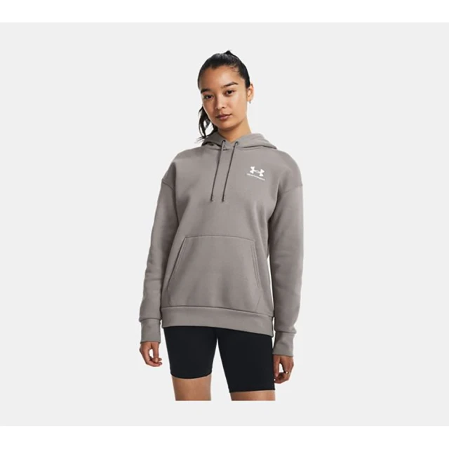 UNDER ARMOUR UA 女 Essential Fleece 連帽長袖套頭衫 帽T 米灰(1373033-294)