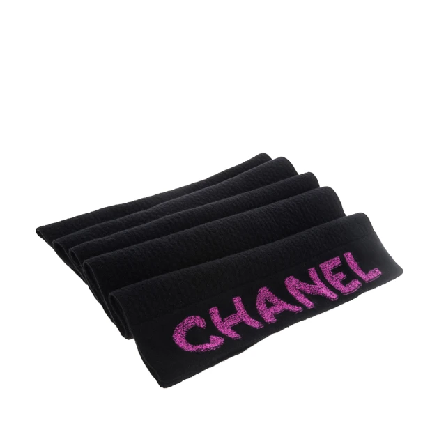 CHANEL 香奈兒 新款黑色針織紫紅色幑標羊毛長圍巾