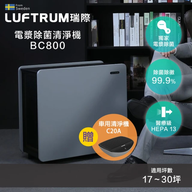 LUFTRUM 瑞際 電漿除菌空氣清淨機BC800(車用清淨機C20A 優惠套組)