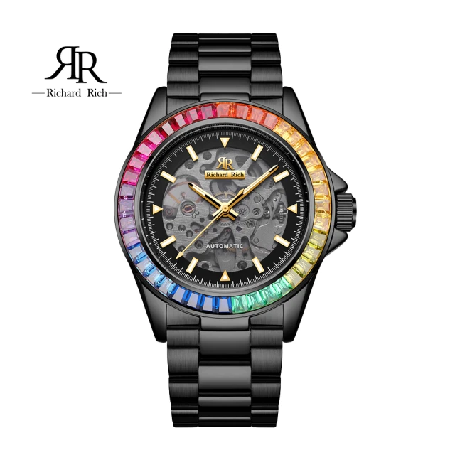 RICHARD RICHRICHARD RICH 愛時 RR 18代 海軍上將系列-暗夜黑彩鑽圈縷空錶盤自動機械不鏽鋼腕錶 RCR-18