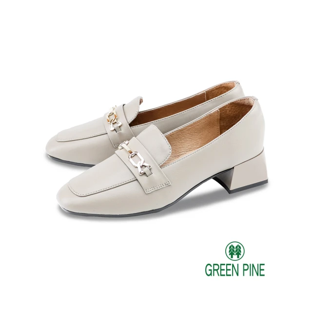 GREEN PINEGREEN PINE 時髦鎖鏈全真皮粗跟樂福鞋灰色(00323225)