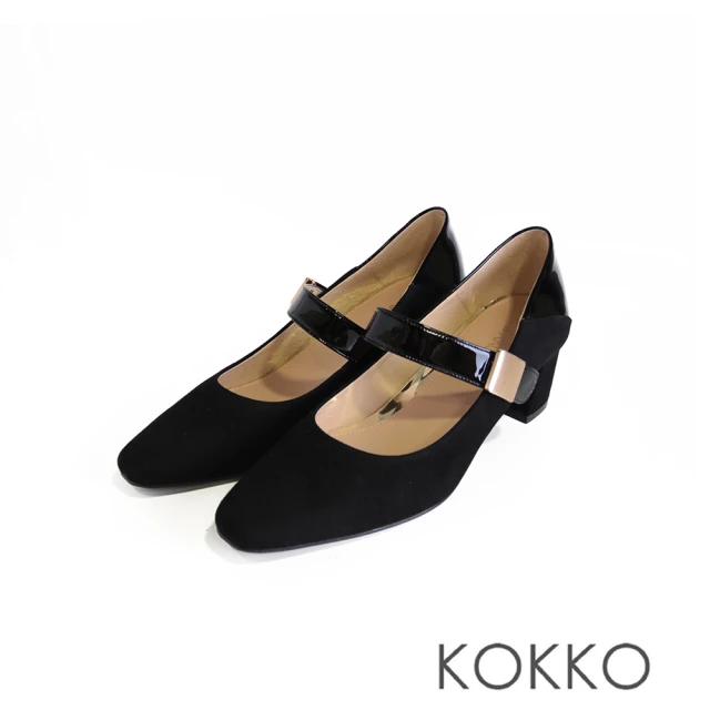 KOKKO 集團 秀氣金屬飾扣麂皮尖頭瑪莉珍鞋(黑色)