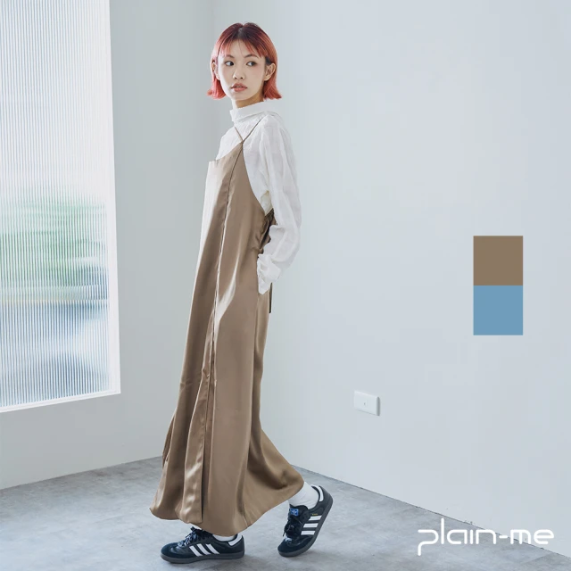 plain-me SAAKO 緞面吊帶背心連衣裙 SAA5014-232(女款 共2色 背心連衣裙 休閒洋裝)