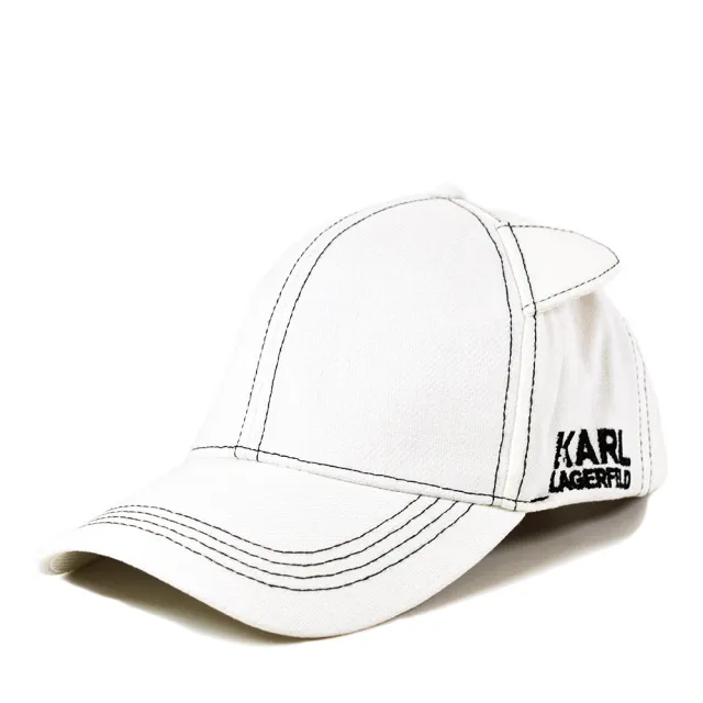 【KARL LAGERFELD 卡爾】貓咪耳朵棒球帽-白色