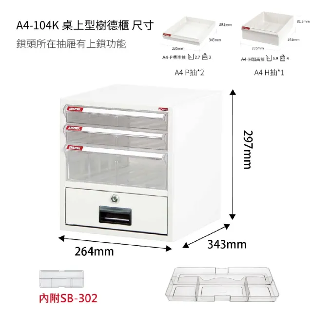 【SHUTER 樹德】A4-104K 桌上型樹德櫃(樹德櫃 文件櫃 辦公櫃 桌上櫃)