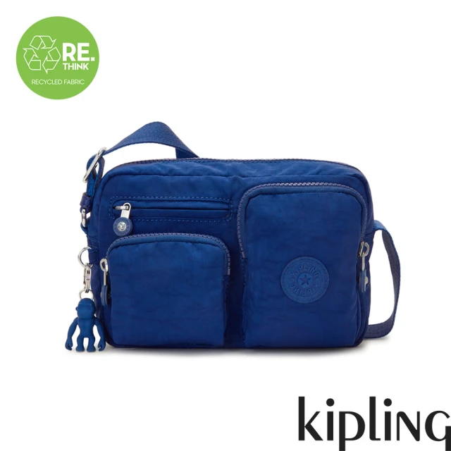 KIPLING官方旗艦館 夏日靛青藍實用多前袋側肩包-ALBENA