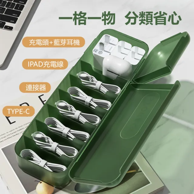 【Dagebeno荷生活】雙邊開蓋型充電線充電頭收納盒 大容量電線傳輸線分類盒(4入)