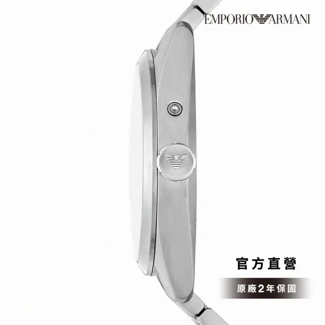 EMPORIO ARMANI 官方直營】Claudio 雋永經典藍三眼月相手錶銀色不鏽鋼