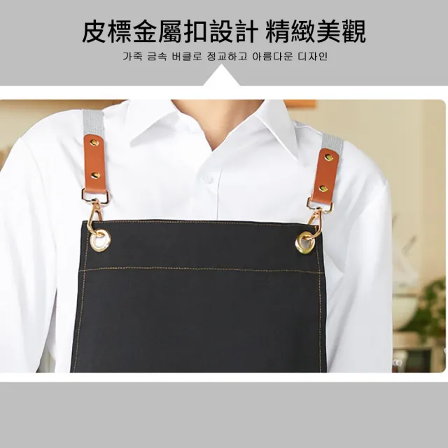 【挪威森林】韓風設計防水牛仔工作圍裙(男女同款/廚房圍裙/美容圍裙/防水工作衣)