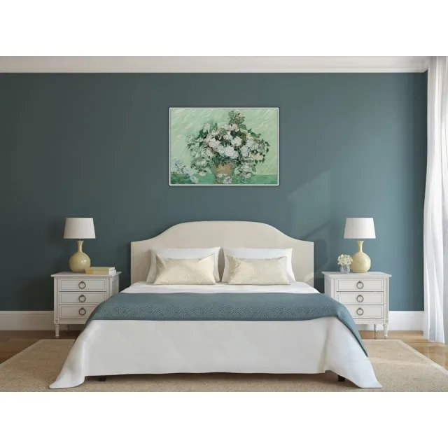 《玫瑰花》梵谷．後印象派 世界名畫 經典名畫 風景油畫-白框60x80CM