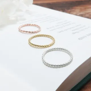 【ART64】純銀麻花戒指(手工純銀 線戒 尾戒 女戒 銀色 18K金色 玫瑰金)