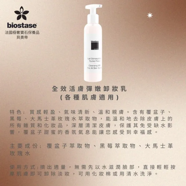 【biostase 貝奧帝】全效活膚彈嫩卸妝乳(150ml;卸妝;卸妝乳;全部膚質;保濕;覆盆子;黑莓;大馬士革玫瑰)