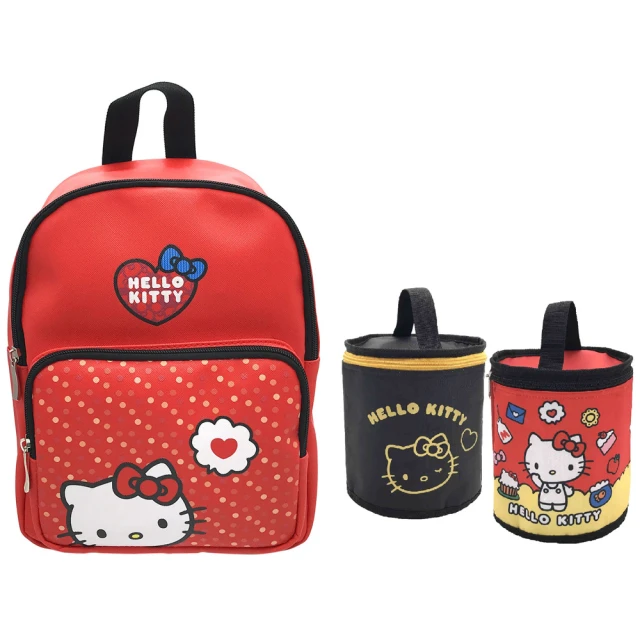 SANRIO 三麗鷗 Hello Kitty PU小童包+圓筒保溫便當袋超值組(台灣正版授權)