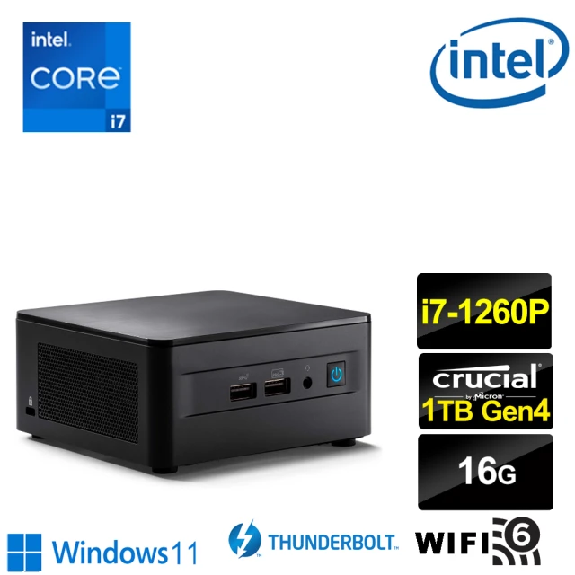Intel 英特爾 NUC平台i7十二核{光影中校W} Win11迷你電腦(i7-1260P/16G/1TB Gen4)