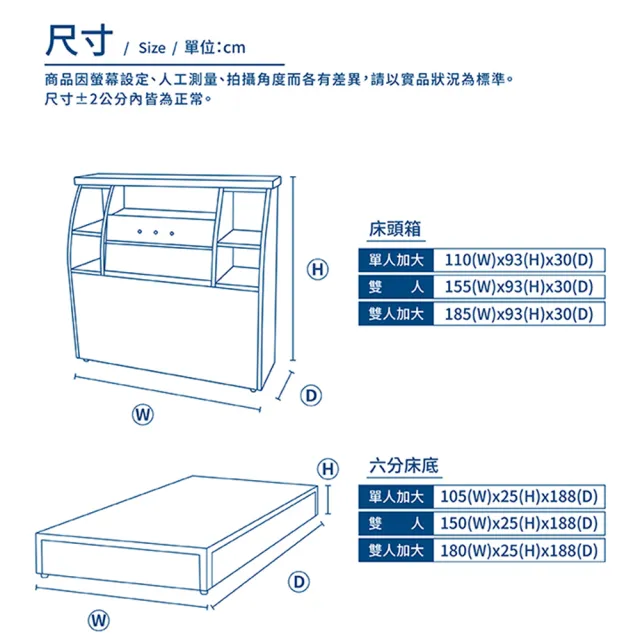 【A FACTORY 傢俱工場】派蒙 簡約收納房間2件組-雙大6尺(床頭箱+六分床底)