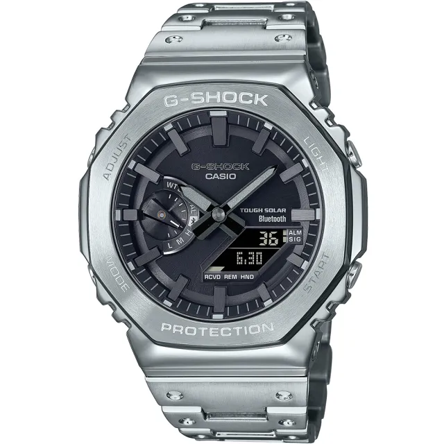 【CASIO 卡西歐】G-SHOCK 太陽能藍牙 金屬八角防護構造雙顯錶 禮物 開學(GM-B2100D-1A)