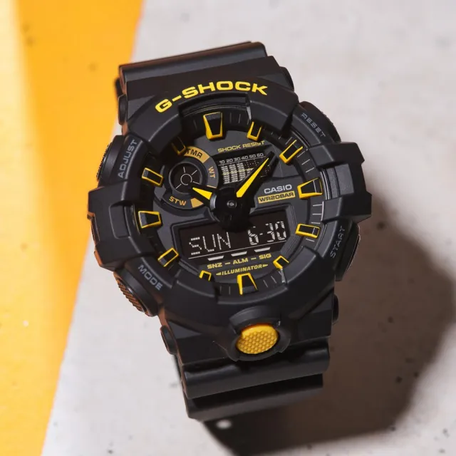 【CASIO 卡西歐】G-SHOCK 黑黃配色系列 雙顯手錶 開學(GA-700CY-1A)