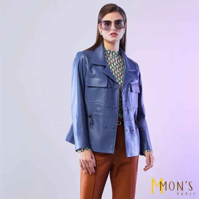 【MON’S】西裝式修身精緻棉羊皮衣外套(100%綿羊皮)
