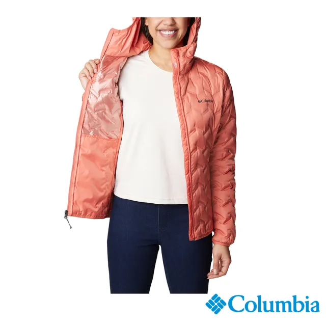 【Columbia 哥倫比亞 官方旗艦】女款-Delta Ridge™Omni-Heat鋁點保暖650羽絨連帽外套-蜜桃(UWR02600PH/HF)