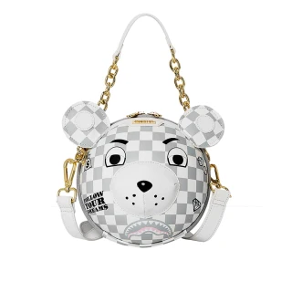 【SPRAYGROUND】Couture Bear Ball 時尚格紋熊球斜背/肩背吊帶包(灰白色)