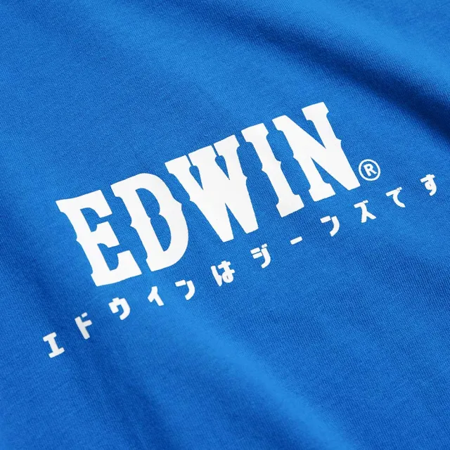 【EDWIN】男女裝 東京散策系列 日系經典LOGO長袖T恤(藍色)