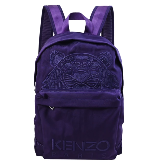 KENZO 經典電繡LOGO虎頭厚帆布手提旅用包後背包(深紫 大款)