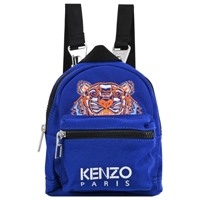 【KENZO】經典電繡虎頭帆布三用迷你手提斜背包後背包(藍橘)