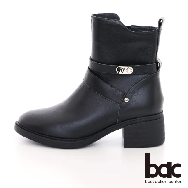 【bac】素色粗跟皮帶環率性短靴(黑色)
