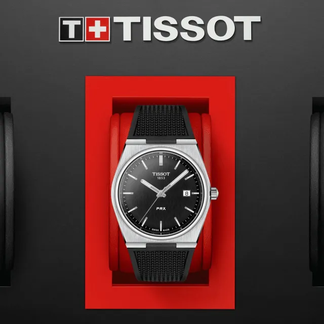 【TISSOT 天梭】PRX系列 復古風酒桶型紳士石英錶-40mm/橡膠帶 雙11 送禮(T1374101705100)