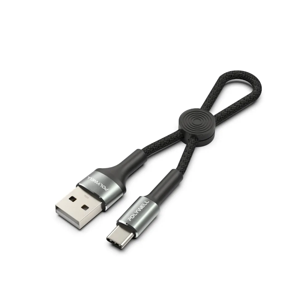 【POLYWELL】USB-A To Type-C 極短收納充電線 /20公分