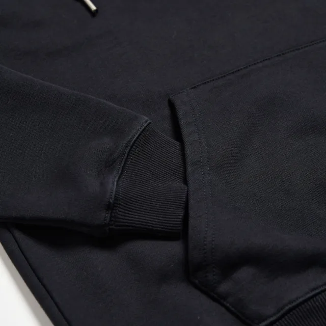 【EDWIN】男女裝 東京散策系列 珍珠奶茶連帽長袖T恤(黑色)