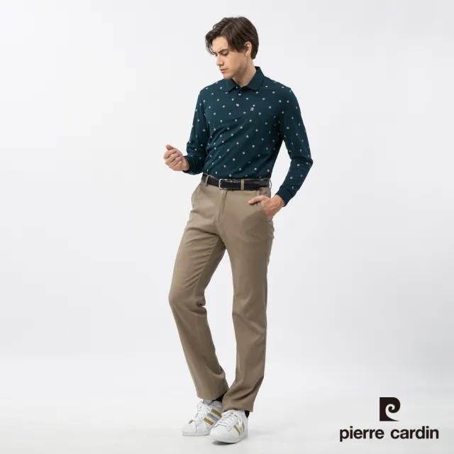 【pierre cardin 皮爾卡登】休閒服飾 男款 圓點點印花長袖POLO衫-深綠色(5235258-47)