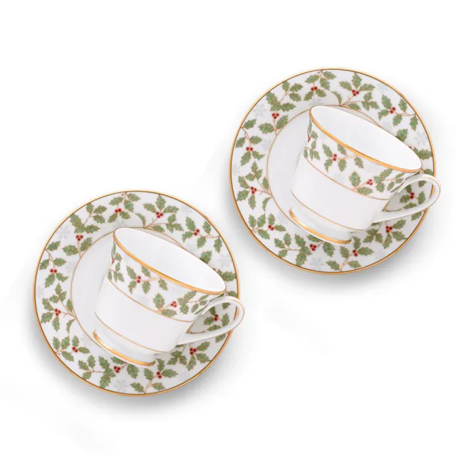 【NORITAKE】聖誕誓約金邊杯碟3組對杯禮盒組(買3送6 贈聖誕餐桌墊6入)