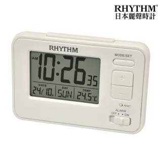 【RHYTHM 麗聲】工業款日期溫度顯示臥室辦公電子鬧鐘(白色)
