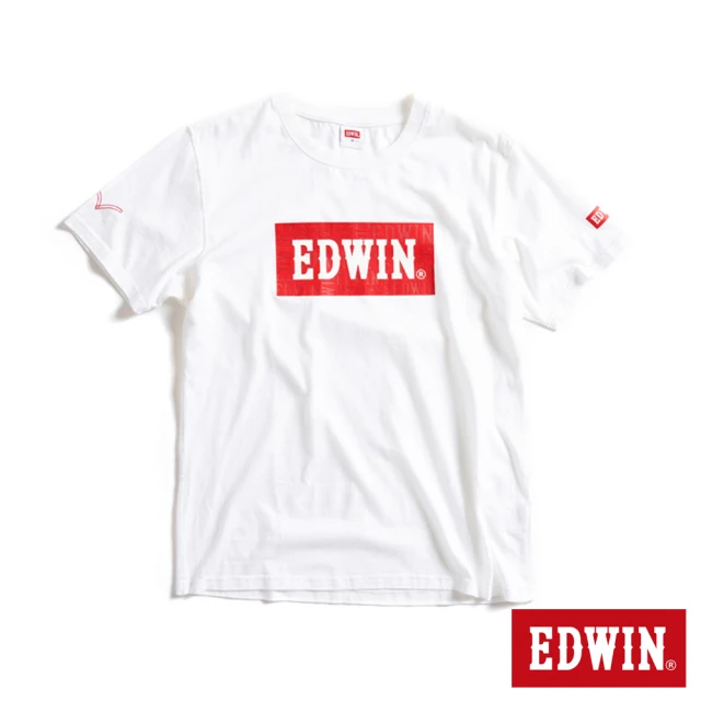 【EDWIN】男裝 經典大紅標LOGO短袖T恤(米白色)