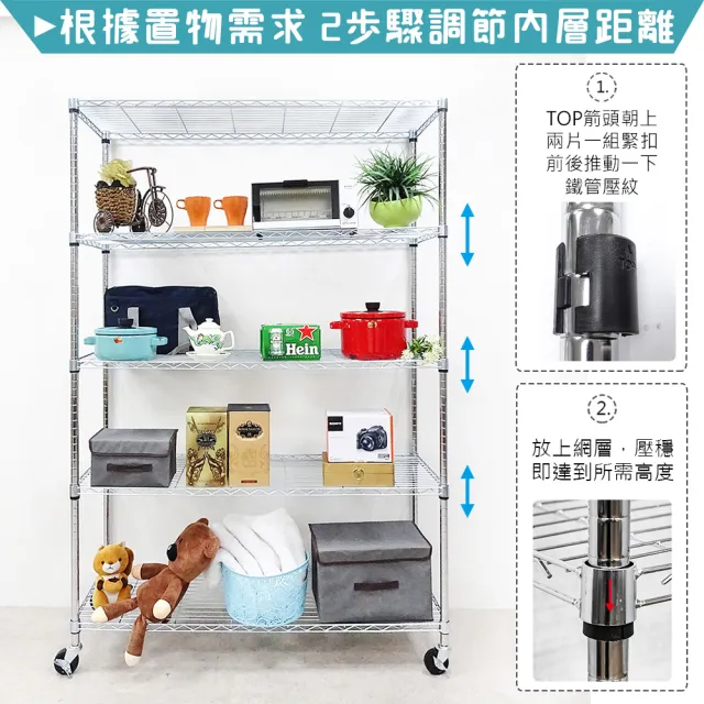 【yo-life】100%台灣製 大型五層加高架-工業輪-銀/黑任選(122x46x200cm)
