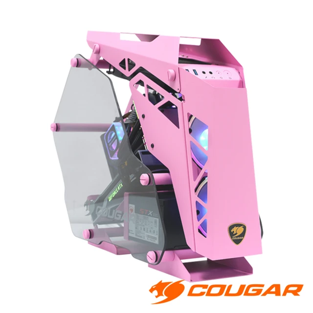 【COUGAR 美洲獅】CONQUER MINI PINK 開放式電腦機殼 鋼化玻璃(鋁合金架構機箱 機殼)