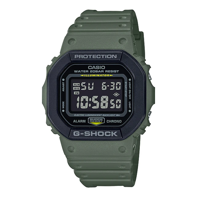 CASIO 卡西歐 G-SHOCK 電子錶 橡膠錶帶 防水200米 耐衝擊構造 冷光照明(DW-5610SU-3DR)