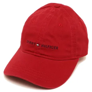 【Tommy Hilfiger】TOMMY 年度爆款經典刺繡文字Logo可調式鴨舌老帽-紅色(平輸品)