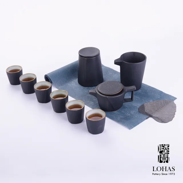 【LohasPottery 陸寶】飲隱山水 炭黑 一壺一海六杯茶罐菩提葉茶濾(茶席之上塑造山水田園風光)