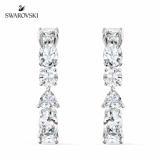 【SWAROVSKI 官方直營】Tennis Deluxe 白金色典雅璀璨穿孔耳環