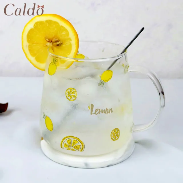 【Caldo 卡朵生活】夏日檸檬耐熱玻璃馬克杯(附蓋+匙)