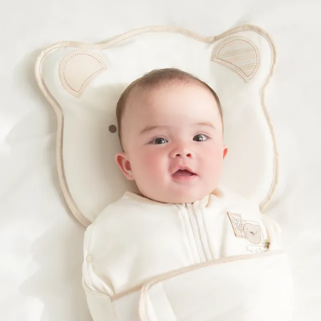 【奇哥官方旗艦】有機棉造型Q棉塑型枕-附布套 27x26x2.5cm(嬰兒枕頭 寶寶枕頭 透氣枕頭 立體枕芯)