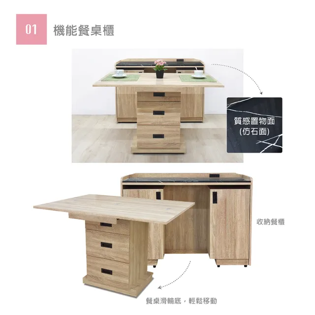 【IHouse】威力 MIT 木芯板 6.7尺機能型三件式餐桌櫃/電器櫃(附插座)