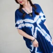 【潘克拉】藍染幾何紋Y字領純棉連衣裙F(藍)