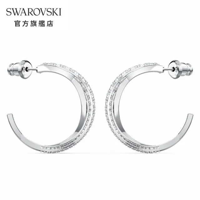 【SWAROVSKI 官方直營】Twist 白金色簡約曲線白水晶穿孔耳環 交換禮物