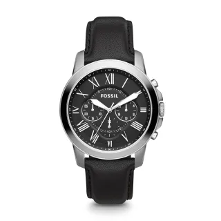【FOSSIL 官方旗艦館】Grant 經典雅仕羅馬數字 三眼手錶黑色皮革錶帶 44mm FS4812IE【618 限定價】