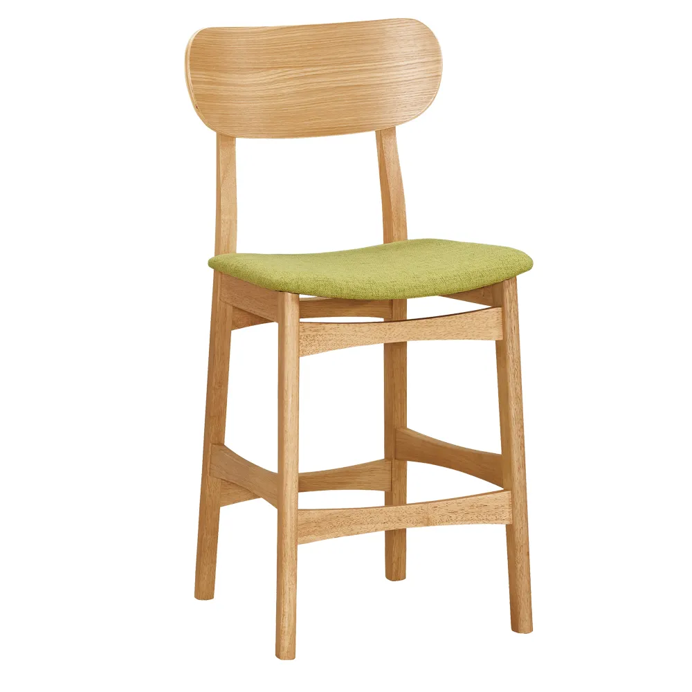 【BODEN】多米綠色布實木吧台椅/吧檯椅/高腳椅(二入組合)